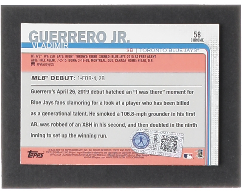 Vladimir Guerrero Jr. Signed 2019 Topps Chrome Update #58 RD RC (Guerrero Jr.) at PristineAuction.com Vladimir Guerrero Jr. Signed 2019 Topps Chrome Update #58 RD RC (Guerrero Jr.) at PristineAuction.com