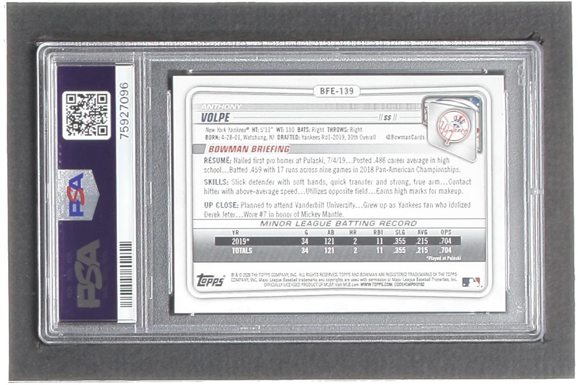 Anthony Volpe 2020 Bowman 1st Edition #BFE139 RC (PSA 10) at PristineAuction.com Anthony Volpe 2020 Bowman 1st Edition #BFE139 RC (PSA 10) at PristineAuction.com