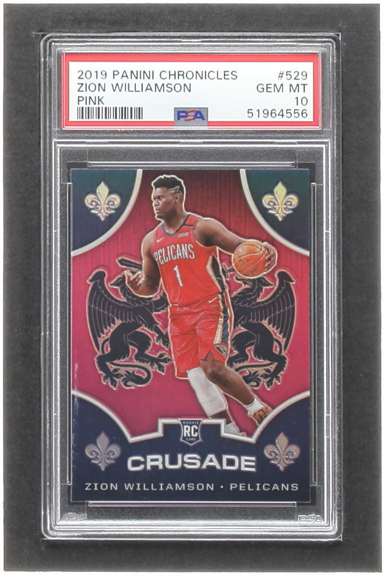 Zion Williamson 2019-20 Panini Chronicles Pink #529 Crusade RC (PSA 10) at PristineAuction.com Zion Williamson 2019-20 Panini Chronicles Pink #529 Crusade RC (PSA 10) at PristineAuction.com