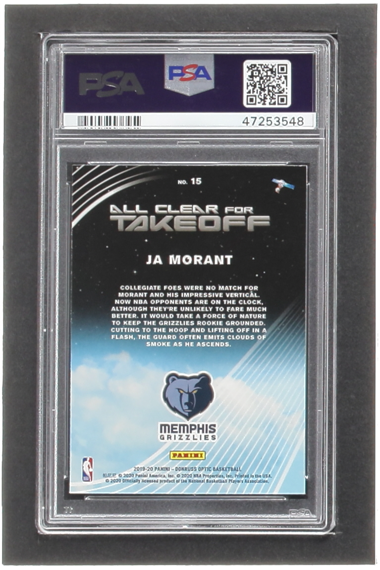 Ja Morant 2019-20 Donruss Optic All Clear for Takeoff #15 RC (PSA 10) at PristineAuction.com Ja Morant 2019-20 Donruss Optic All Clear for Takeoff #15 RC (PSA 10) at PristineAuction.com