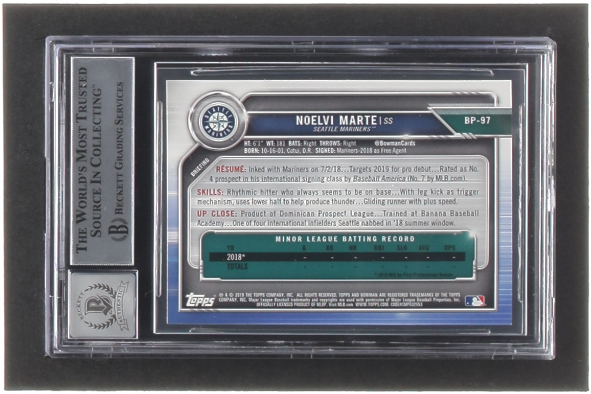 Noelvi Marte Signed 2019 Bowman Prospects #BP97 RC (BGS | Auto 10) at PristineAuction.com Noelvi Marte Signed 2019 Bowman Prospects #BP97 RC (BGS | Auto 10) at PristineAuction.com