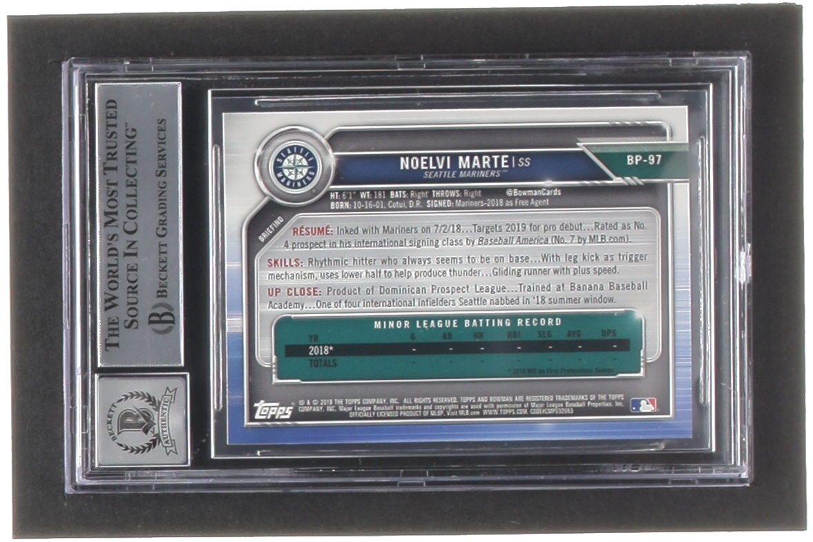 Noelvi Marte Signed 2019 Bowman Prospects #BP97 RC (BGS | Auto 10) at PristineAuction.com Noelvi Marte Signed 2019 Bowman Prospects #BP97 RC (BGS | Auto 10) at PristineAuction.com