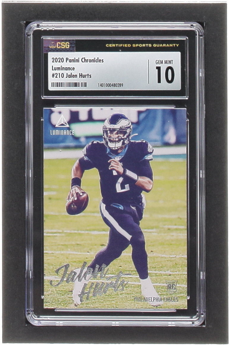Jalen Hurts 2020 Panini Luminance #210 Chronicles RC (CSG 10) at PristineAuction.com Jalen Hurts 2020 Panini Luminance #210 Chronicles RC (CSG 10) at PristineAuction.com