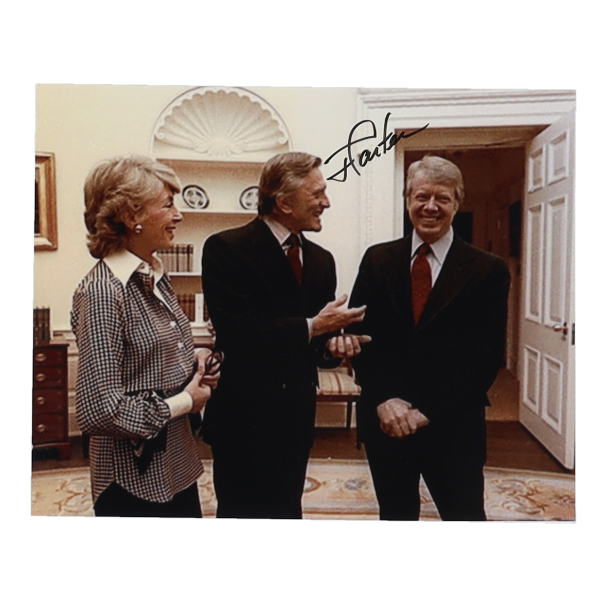 Jimmy Carter Signed 8x10 Photo With Michael Douglas (JSA) at PristineAuction.com Jimmy Carter Signed 8x10 Photo With Michael Douglas (JSA) at PristineAuction.com