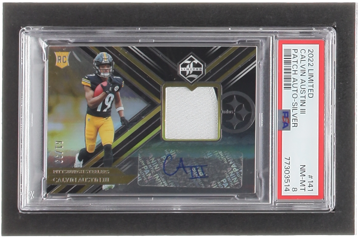 Calvin Austin III 2022 Limited Silver Spotlight #141 Jersey Autograph #61/99 (PSA 8) at PristineAuction.com Calvin Austin III 2022 Limited Silver Spotlight #141 Jersey Autograph #61/99 (PSA 8) at PristineAuction.com