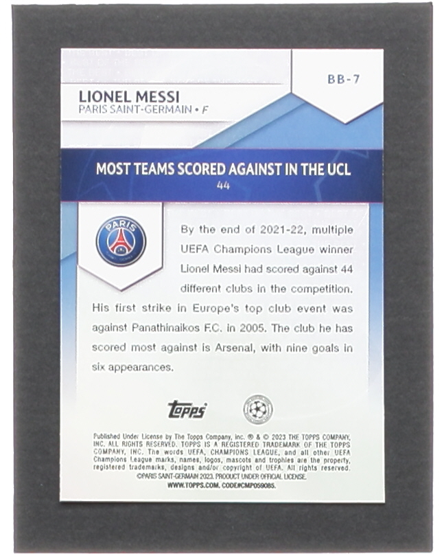 Lionel Messi 2022-23 Topps UEFA Club Competitions Best of the Best #BB7 at PristineAuction.com Lionel Messi 2022-23 Topps UEFA Club Competitions Best of the Best #BB7 at PristineAuction.com