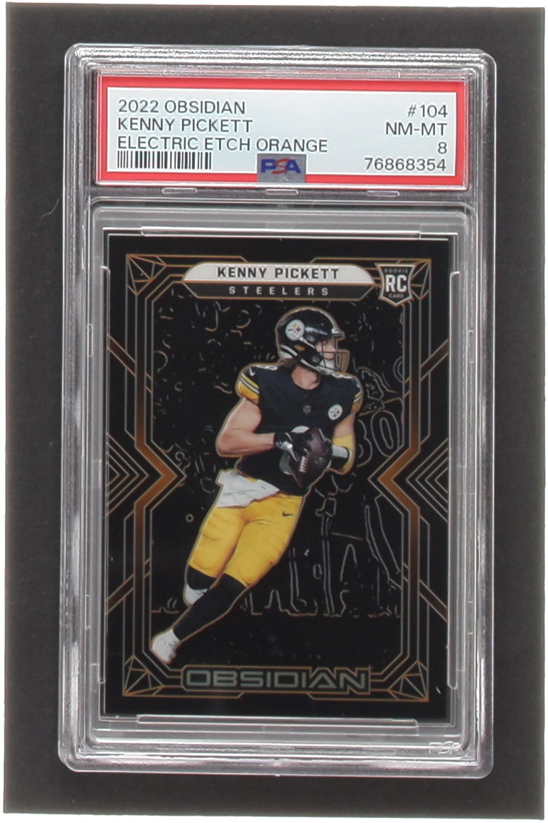 Kenny Pickett 2022 Panini Obsidian Electric Etch Orange #104 #13/75 RC (PSA 8) at PristineAuction.com Kenny Pickett 2022 Panini Obsidian Electric Etch Orange #104 #13/75 RC (PSA 8) at PristineAuction.com