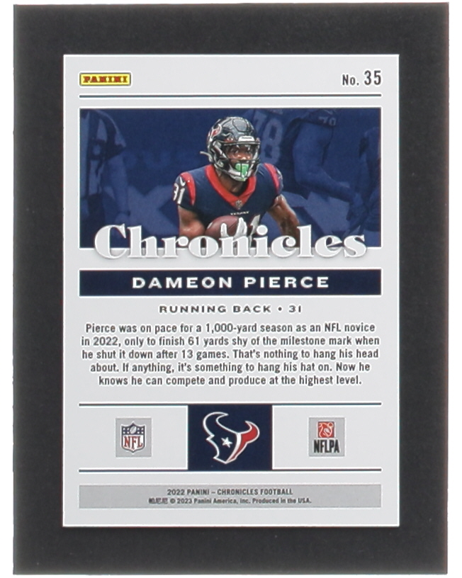 Dameon Pierce 2022 Panini Chronicles Black #35 RC #3/25 at PristineAuction.com Dameon Pierce 2022 Panini Chronicles Black #35 RC #3/25 at PristineAuction.com