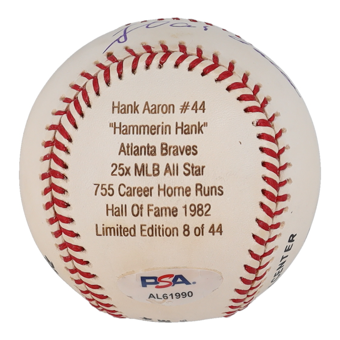Hank Aaron Signed LE Career Stat Engraved ONL Baseball (PSA) at PristineAuction.com Hank Aaron Signed LE Career Stat Engraved ONL Baseball (PSA) at PristineAuction.com
