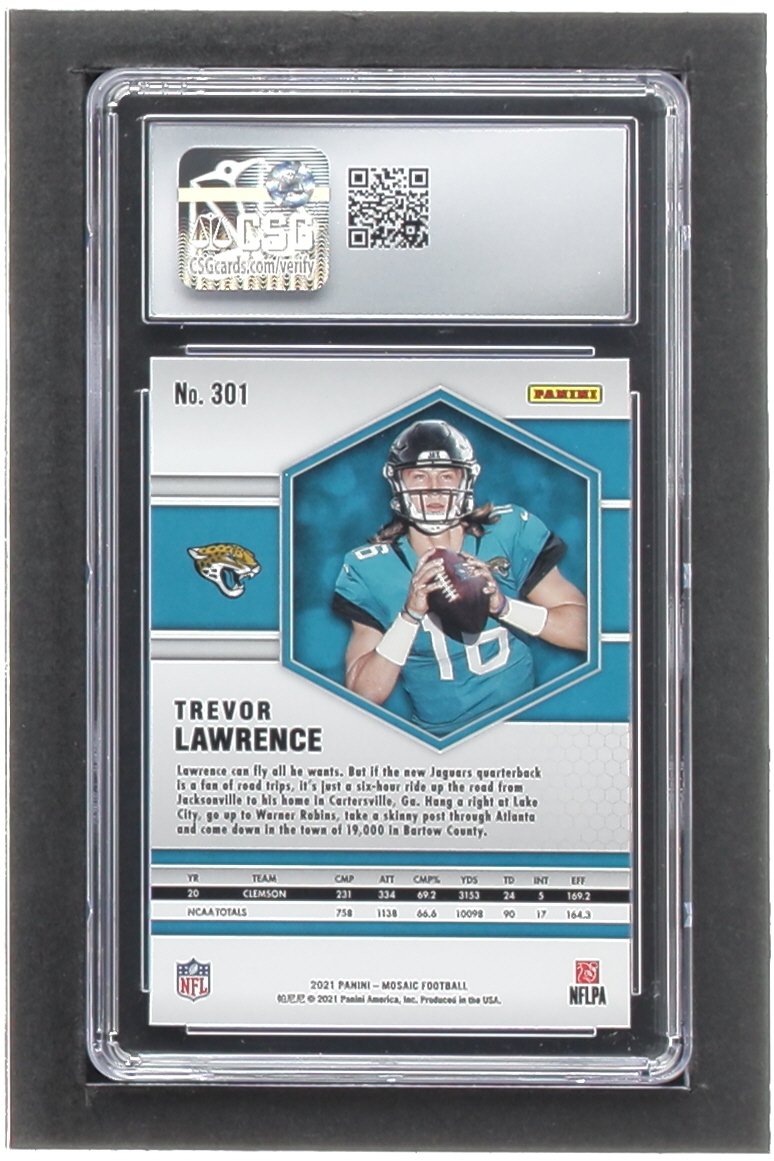Trevor Lawrence 2021 Panini Mosaic #301 RC (CSG 10) at PristineAuction.com Trevor Lawrence 2021 Panini Mosaic #301 RC (CSG 10) at PristineAuction.com