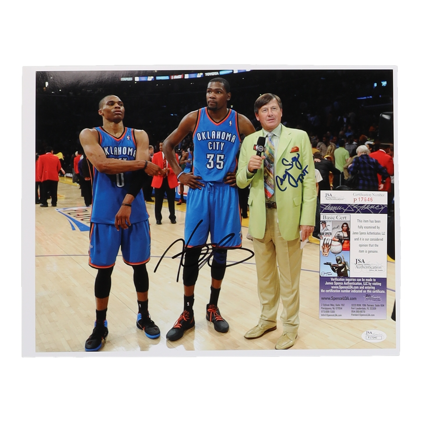 Kevin Durant & Craig Sager Signed Thunder 11x14 Photo Inscribed "TNT" (JSA) at PristineAuction.com Kevin Durant & Craig Sager Signed Thunder 11x14 Photo Inscribed "TNT" (JSA) at PristineAuction.com