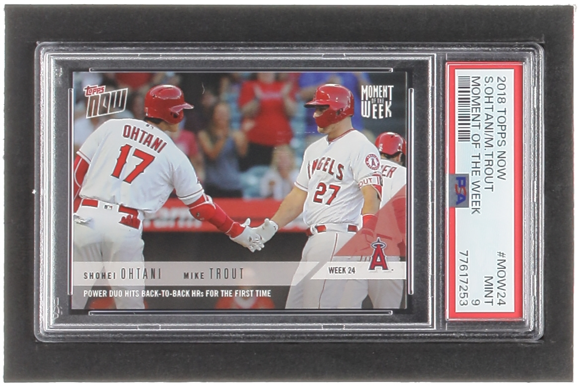 Shohei Ohtani RC / Mike Trout 2018 Topps Now Moment of the Week #MOW24 (PSA 9) at PristineAuction.com Shohei Ohtani RC / Mike Trout 2018 Topps Now Moment of the Week #MOW24 (PSA 9) at PristineAuction.com
