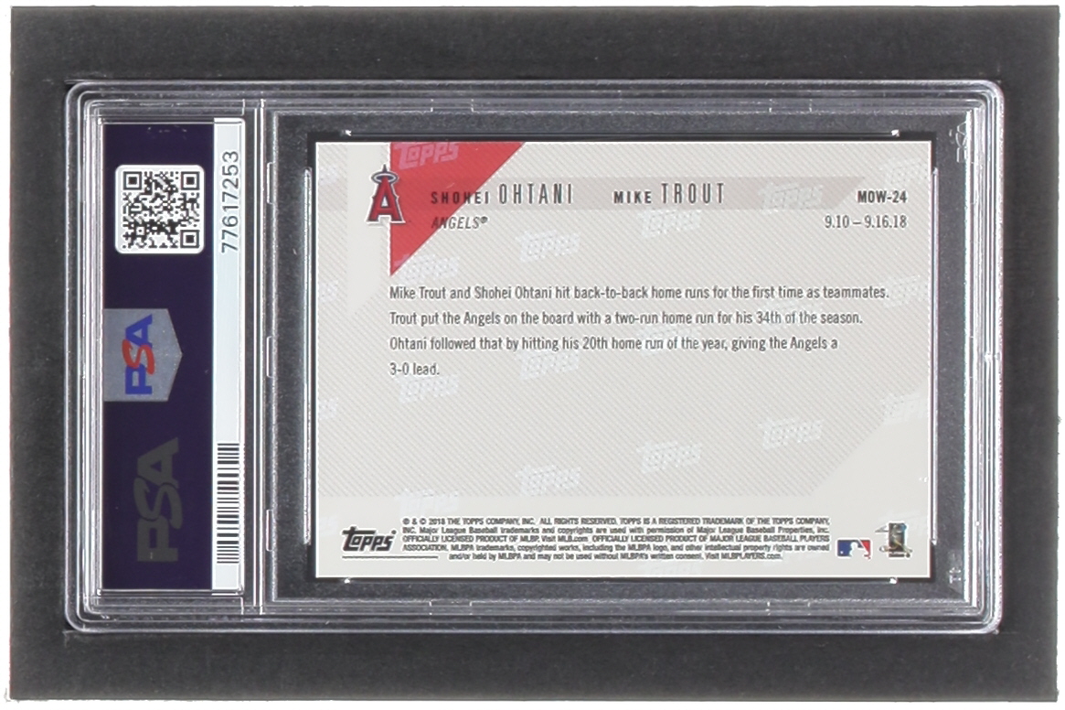 Shohei Ohtani RC / Mike Trout 2018 Topps Now Moment of the Week #MOW24 (PSA 9) at PristineAuction.com Shohei Ohtani RC / Mike Trout 2018 Topps Now Moment of the Week #MOW24 (PSA 9) at PristineAuction.com