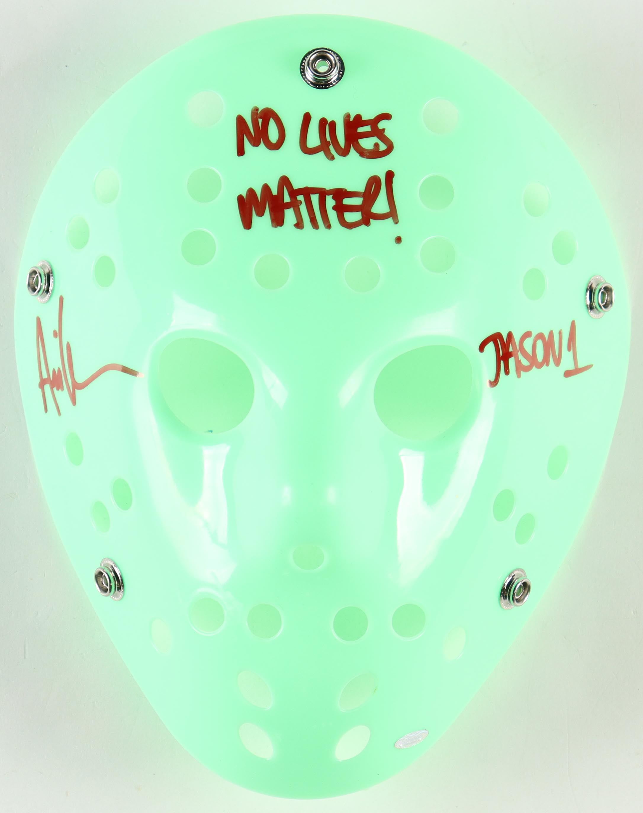 Ari Lehman Signed "Friday the 13th" Mask Inscribed "Jason 1" & "No Lives Matter!" (OKAuthentics) at PristineAuction.com Ari Lehman Signed "Friday the 13th" Mask Inscribed "Jason 1" & "No Lives Matter!" (OKAuthentics) at PristineAuction.com