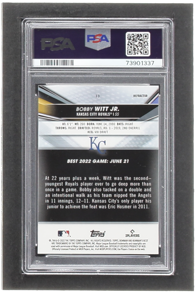 Bobby Witt Jr. 2022 Bowman's Best Refractors #13 RC (PSA 10) at PristineAuction.com Bobby Witt Jr. 2022 Bowman's Best Refractors #13 RC (PSA 10) at PristineAuction.com
