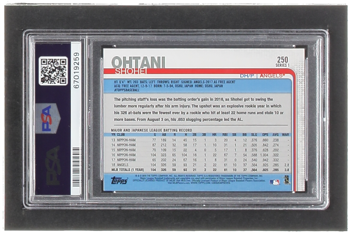 Shohei Ohtani 2019 Topps #250 (PSA 10) at PristineAuction.com Shohei Ohtani 2019 Topps #250 (PSA 10) at PristineAuction.com