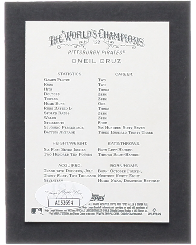 Oneil Cruz Signed 2022 Topps Allen and Ginter #122 RC (JSA) at PristineAuction.com Oneil Cruz Signed 2022 Topps Allen and Ginter #122 RC (JSA) at PristineAuction.com