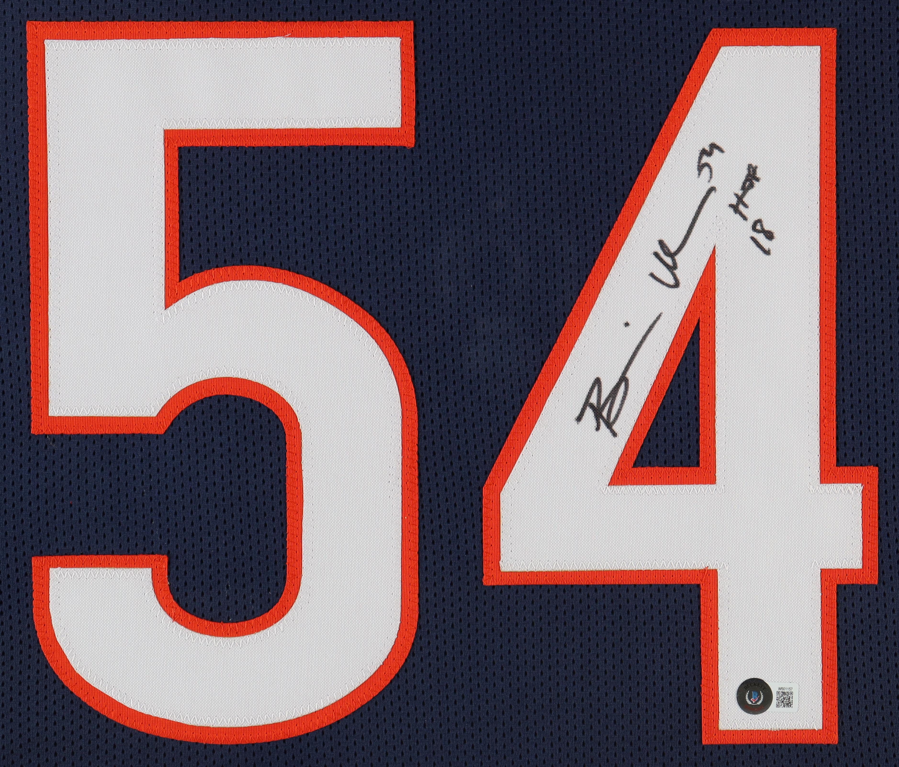 Brian Urlacher Signed Custom Framed Jersey Display Inscribed "HOF 18" (Beckett) at PristineAuction.com Brian Urlacher Signed Custom Framed Jersey Display Inscribed "HOF 18" (Beckett) at PristineAuction.com