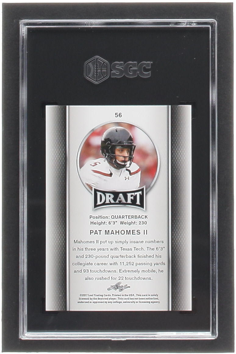 Patrick Mahomes II 2017 Leaf Draft #56 RC (SGC 10) at PristineAuction.com Patrick Mahomes II 2017 Leaf Draft #56 RC (SGC 10) at PristineAuction.com
