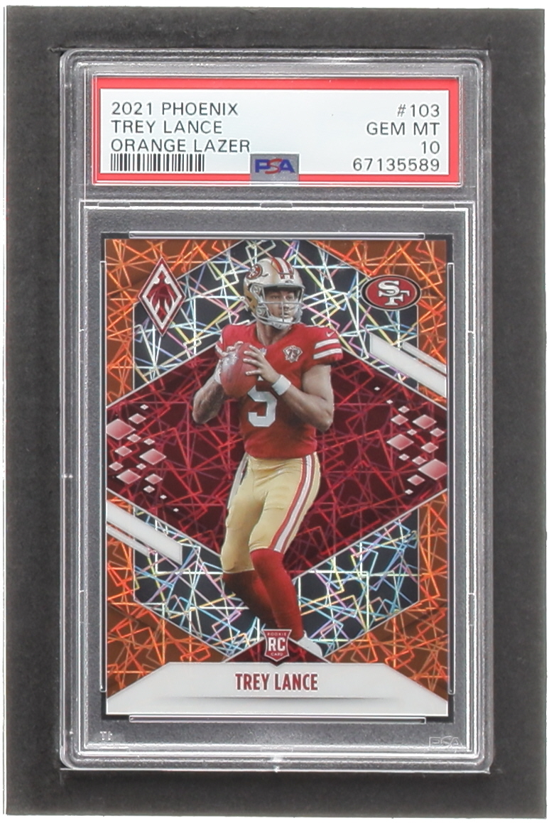 Trey Lance 2021 Panini Phoenix Orange Lazer #103 #10/99 RC (PSA 10) at PristineAuction.com Trey Lance 2021 Panini Phoenix Orange Lazer #103 #10/99 RC (PSA 10) at PristineAuction.com