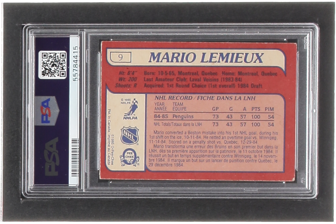 Mario Lemieux 1985-86 O-Pee-Chee #9 RC (PSA 5) at PristineAuction.com Mario Lemieux 1985-86 O-Pee-Chee #9 RC (PSA 5) at PristineAuction.com