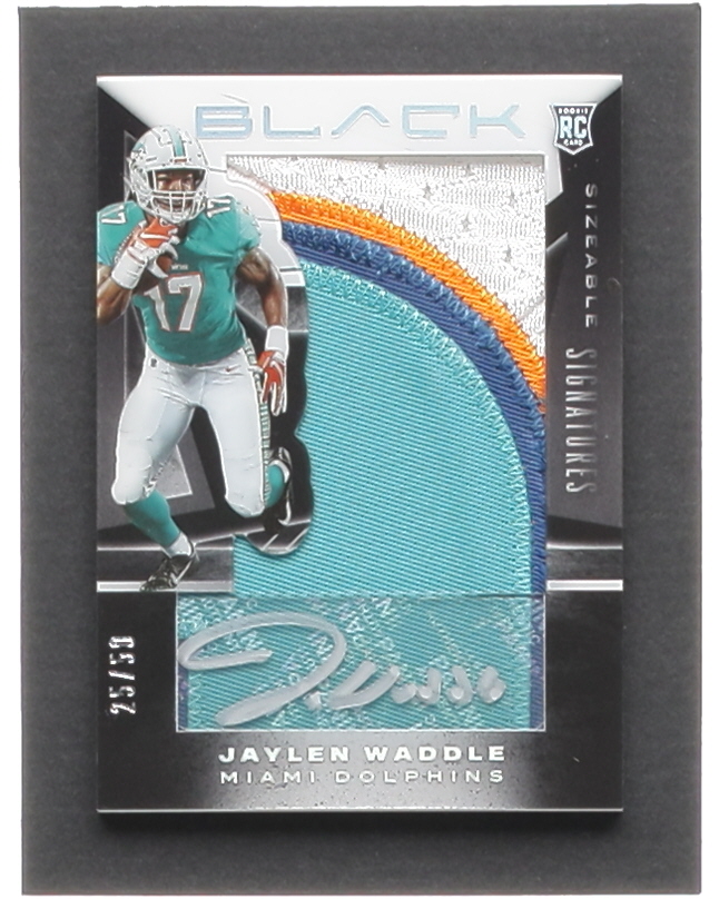 Jaylen Waddle 2021 Panini Black Sizeable Rookie Jersey Signatures Silver #13 #25/50 RC at PristineAuction.com Jaylen Waddle 2021 Panini Black Sizeable Rookie Jersey Signatures Silver #13 #25/50 RC at PristineAuction.com