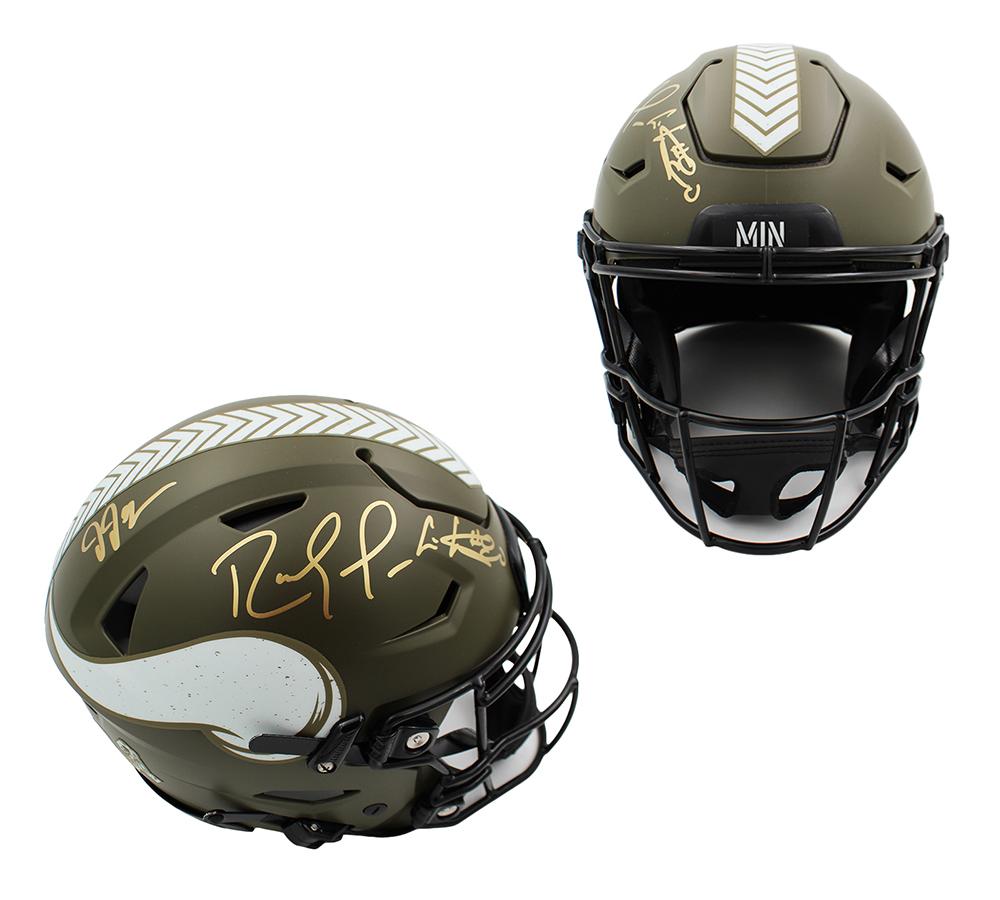 Randy Moss, Justin Jefferson & Cris Carter Signed Vikings Full-Size Authentic On-Field Salute to Service Alternate Speed-Flex Helmet (Schwartz) at PristineAuction.com Randy Moss, Justin Jefferson & Cris Carter Signed Vikings Full-Size Authentic On-Field Salute to Service Alternate Speed-Flex Helmet (Schwartz) at PristineAuction.com