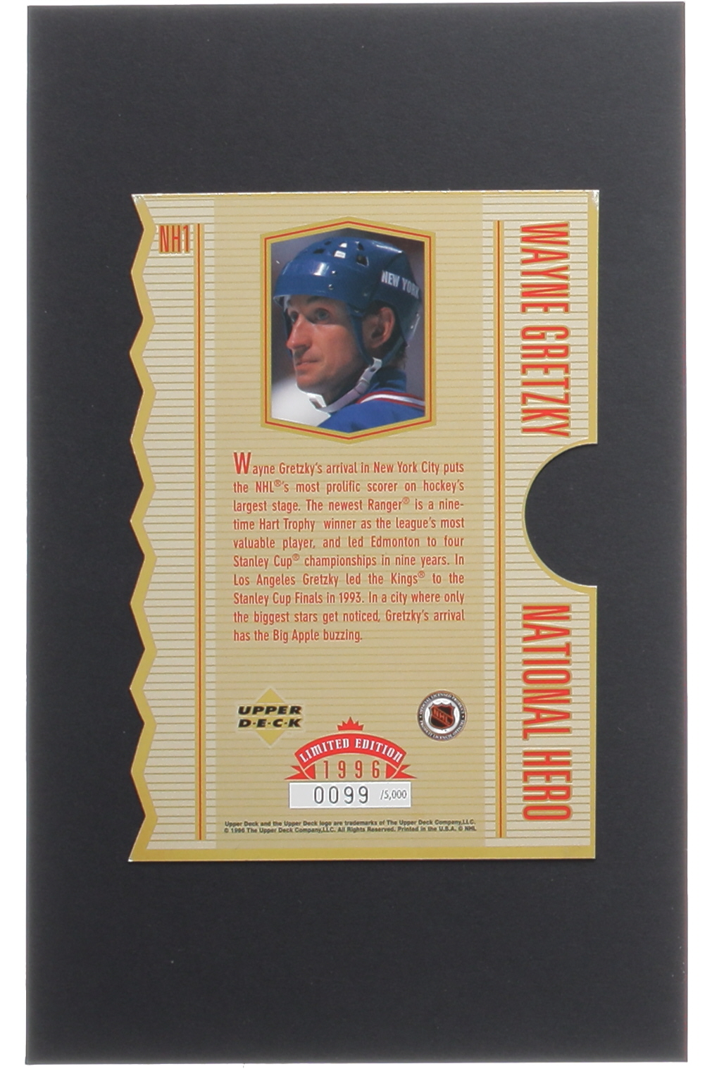 Wayne Gretzky 1996 Upper Deck National Hero Jumbo #NH1 #0099/5,000 at PristineAuction.com Wayne Gretzky 1996 Upper Deck National Hero Jumbo #NH1 #0099/5,000 at PristineAuction.com