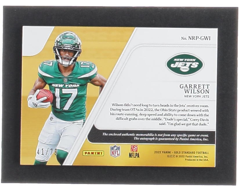 Garrett Wilson 2022 Panini Gold Standard Nouveau Riche Patch Autographs #11 #41/79 RC at PristineAuction.com Garrett Wilson 2022 Panini Gold Standard Nouveau Riche Patch Autographs #11 #41/79 RC at PristineAuction.com