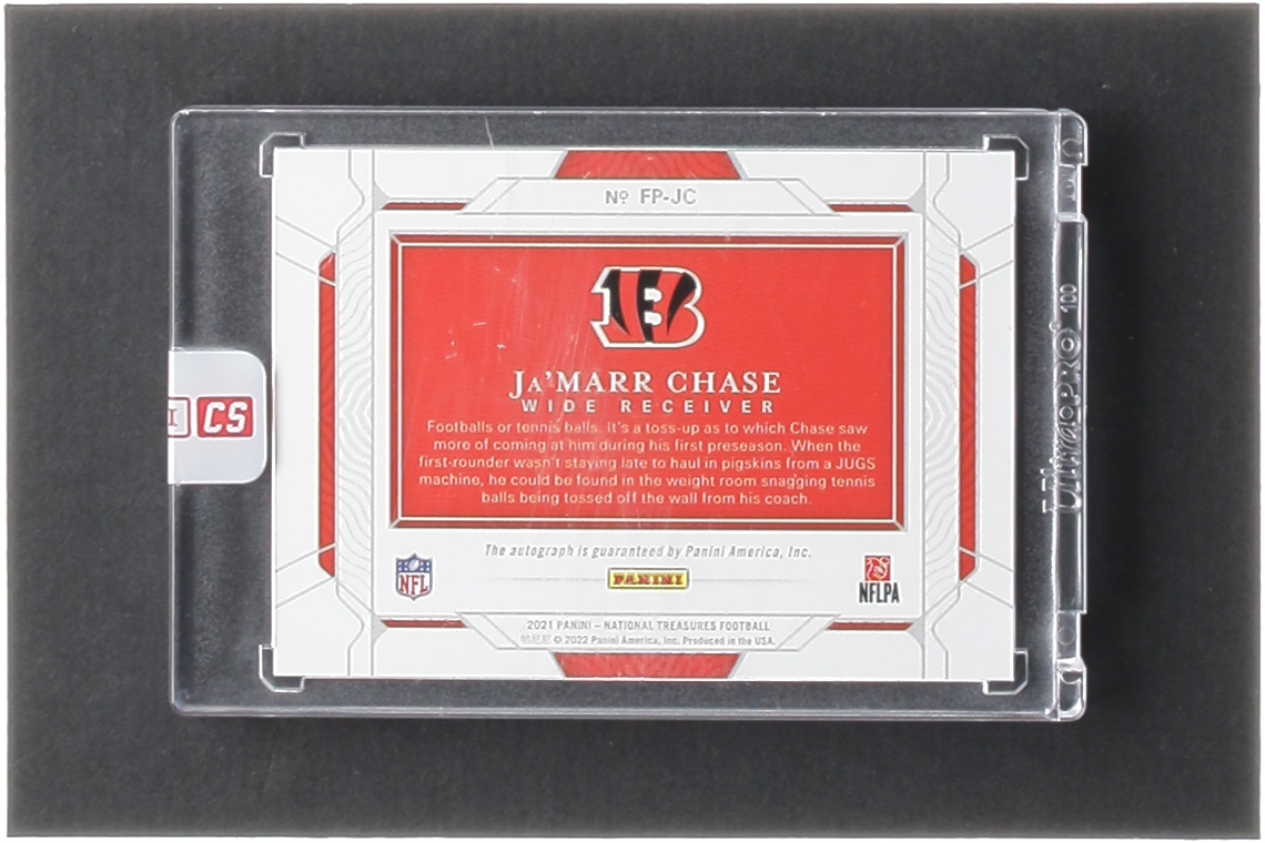 Ja'Marr Chase 2021 Panini National Treasures Rookie Signatures Field Pass #16 EXCH RC #01/99 at PristineAuction.com Ja'Marr Chase 2021 Panini National Treasures Rookie Signatures Field Pass #16 EXCH RC #01/99 at PristineAuction.com