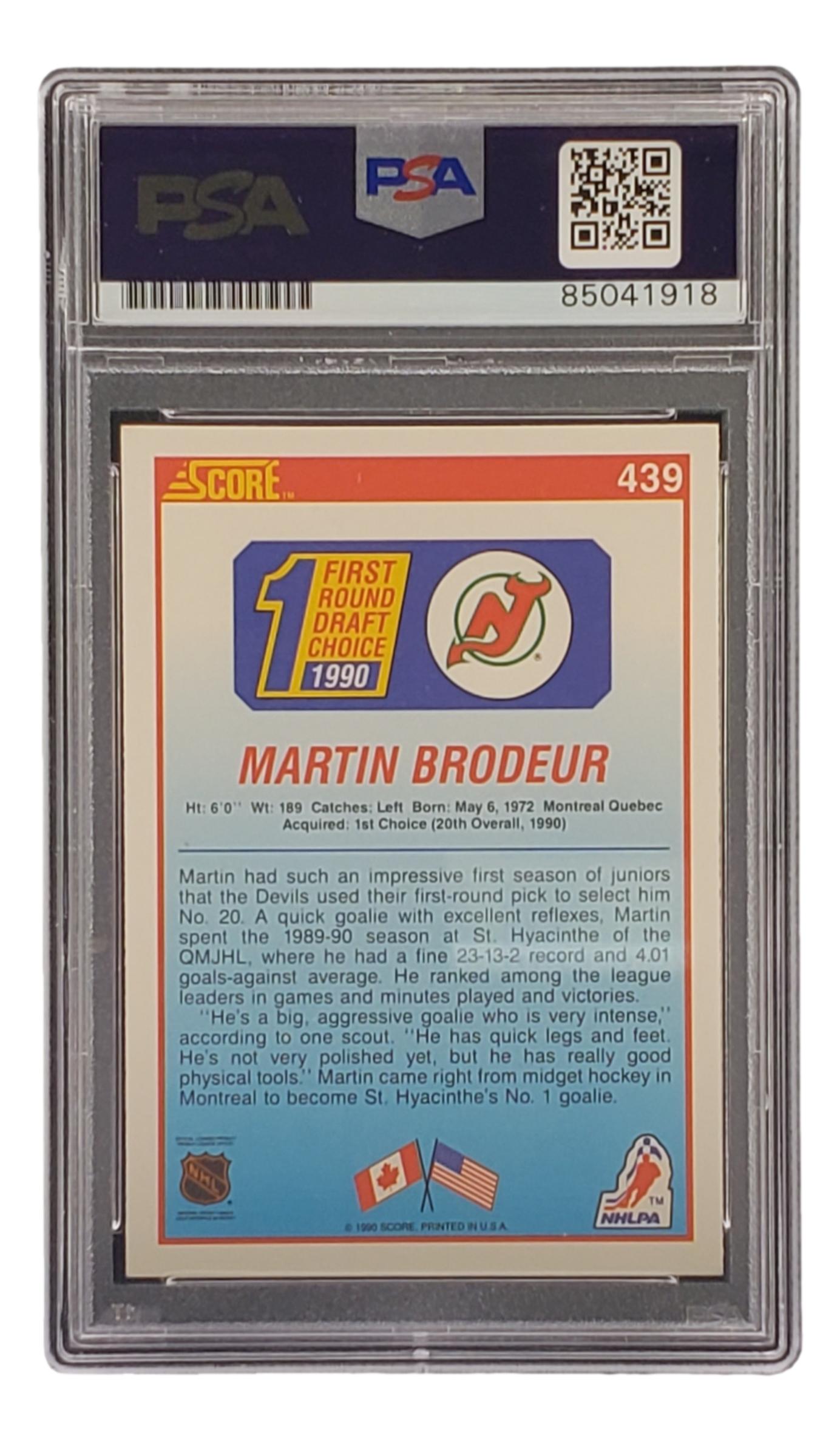 Martin Brodeur Signed 1990-91 Score #439 RC (PSA) at PristineAuction.com Martin Brodeur Signed 1990-91 Score #439 RC (PSA) at PristineAuction.com