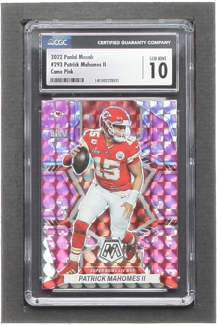 Patrick Mahomes II 2022 Panini Mosaic Mosaic Camo Pink #293 MVP (CGC 10) at PristineAuction.com Patrick Mahomes II 2022 Panini Mosaic Mosaic Camo Pink #293 MVP (CGC 10) at PristineAuction.com