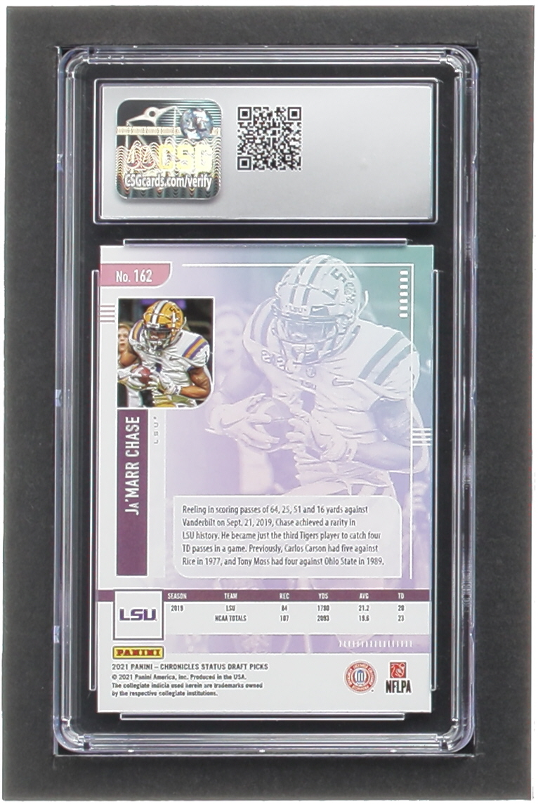 Ja'Marr Chase 2021 Panini Chronicles Draft Picks Status Orange #162 RC (CSG 9) at PristineAuction.com Ja'Marr Chase 2021 Panini Chronicles Draft Picks Status Orange #162 RC (CSG 9) at PristineAuction.com