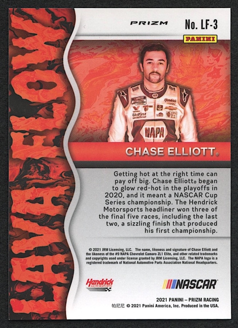 Chase Elliott 2021 Panini Prizm Lava Flow #3 SSP at PristineAuction.com Chase Elliott 2021 Panini Prizm Lava Flow #3 SSP at PristineAuction.com