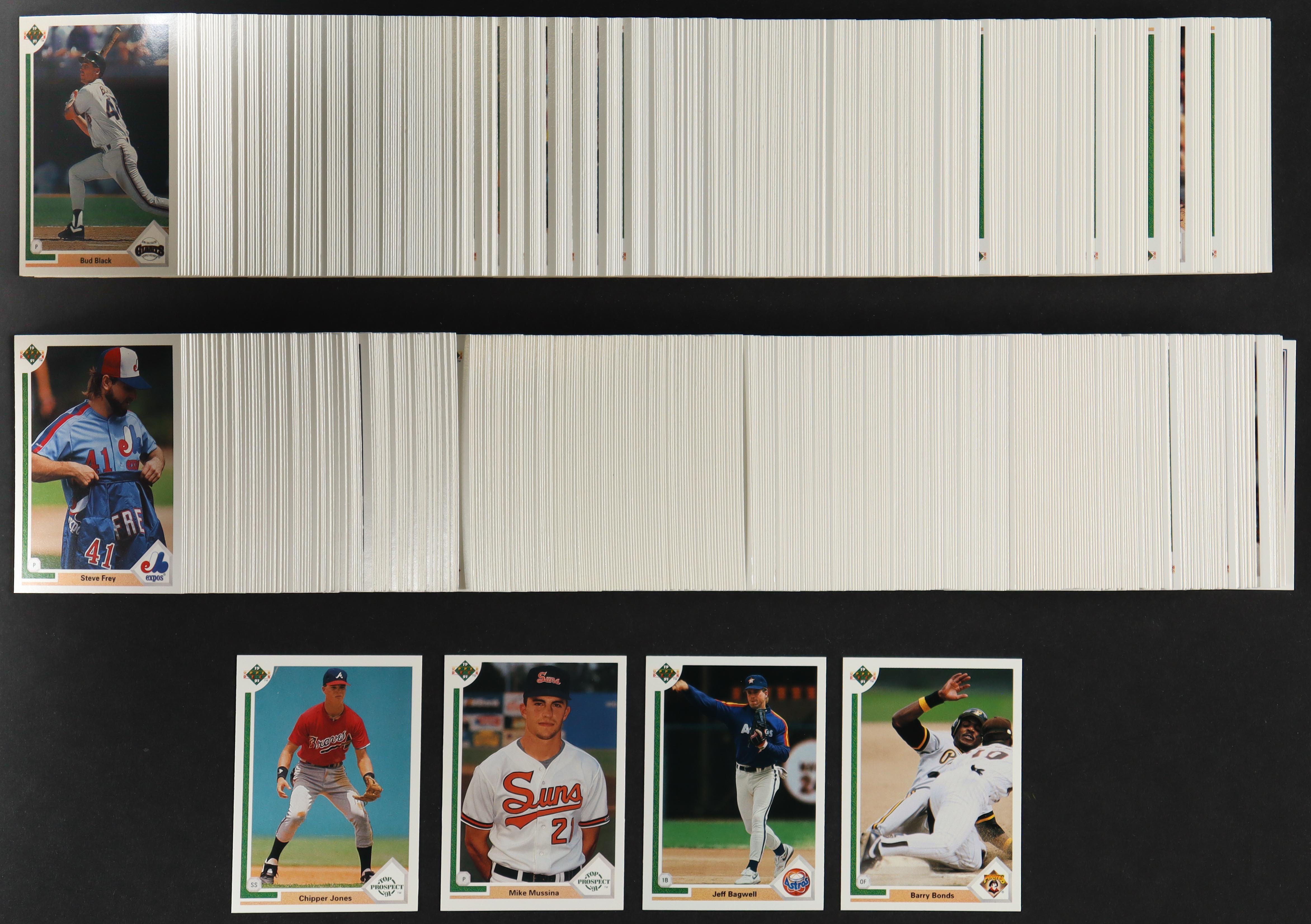 1991 Upper Deck Complete Set of (800) Baseball Cards with Jeff Bagwell #755, Chipper Jones #55 RC, Mike Mussina #65 RC, Barry Bonds #154 at PristineAuction.com 1991 Upper Deck Complete Set of (800) Baseball Cards with Jeff Bagwell #755, Chipper Jones #55 RC, Mike Mussina #65 RC, Barry Bonds #154 at PristineAuction.com