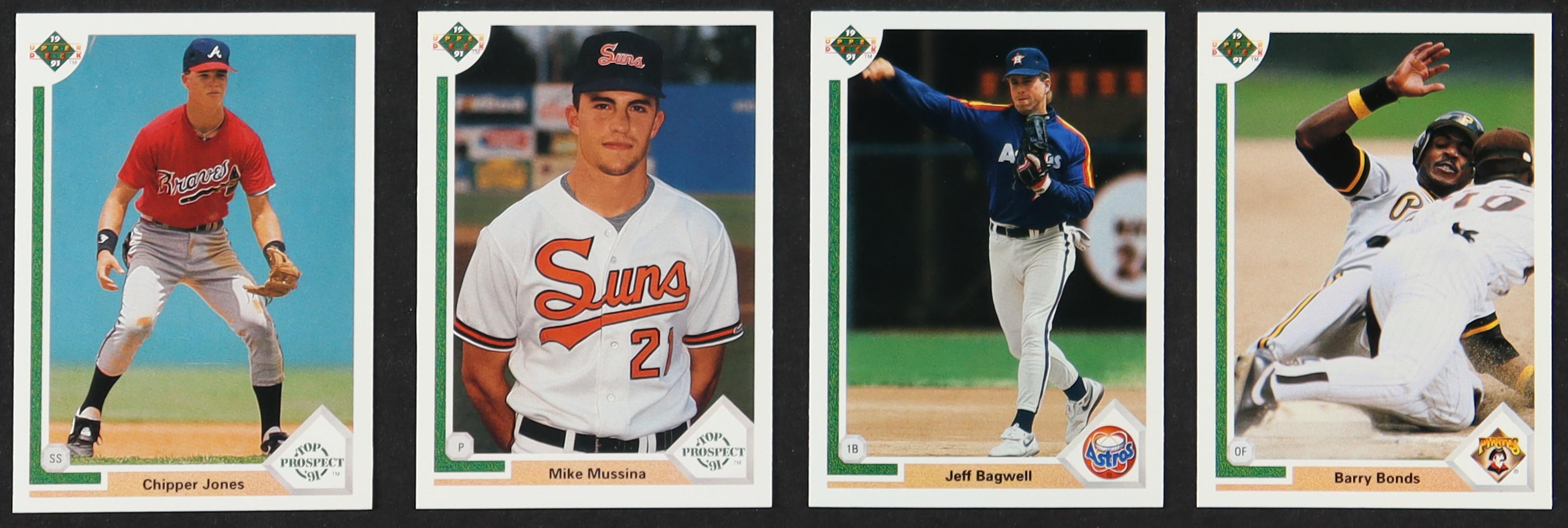 1991 Upper Deck Complete Set of (800) Baseball Cards with Jeff Bagwell #755, Chipper Jones #55 RC, Mike Mussina #65 RC, Barry Bonds #154 at PristineAuction.com 1991 Upper Deck Complete Set of (800) Baseball Cards with Jeff Bagwell #755, Chipper Jones #55 RC, Mike Mussina #65 RC, Barry Bonds #154 at PristineAuction.com