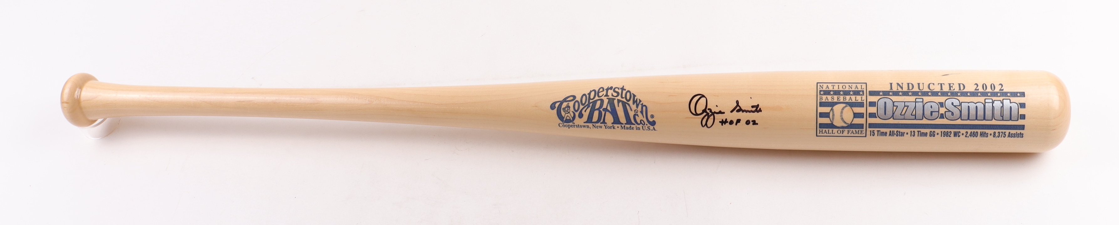 Ozzie Smith Signed Cooperstown Hall Of Fame Baseball Bat Inscribed "HOF 02" (PSA, MLB & Fanatics) at PristineAuction.com Ozzie Smith Signed Cooperstown Hall Of Fame Baseball Bat Inscribed "HOF 02" (PSA, MLB & Fanatics) at PristineAuction.com