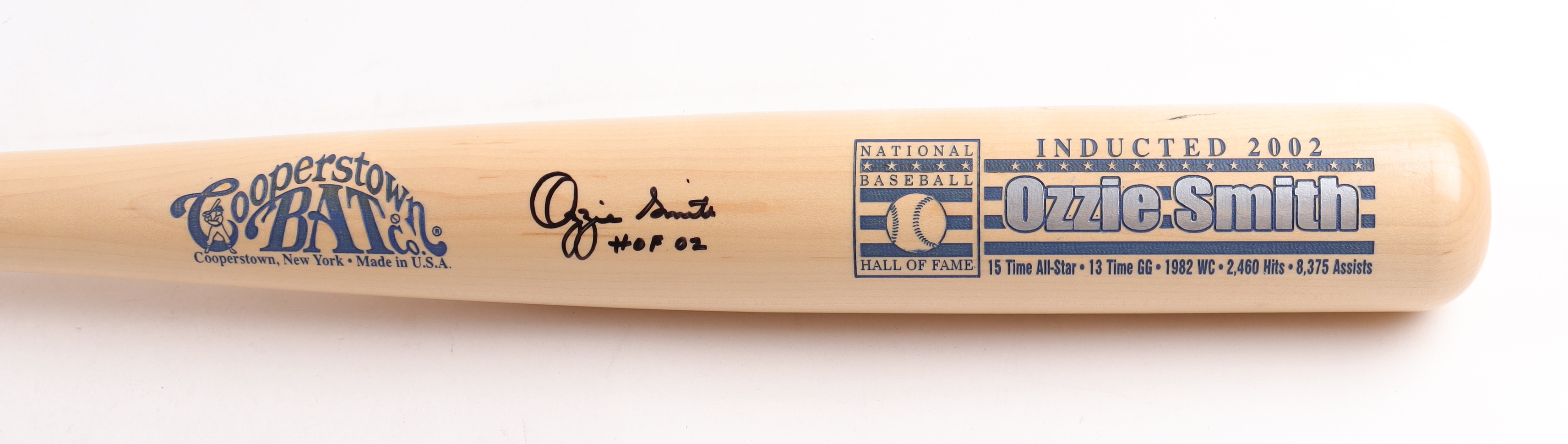 Ozzie Smith Signed Cooperstown Hall Of Fame Baseball Bat Inscribed "HOF 02" (PSA, MLB & Fanatics) at PristineAuction.com Ozzie Smith Signed Cooperstown Hall Of Fame Baseball Bat Inscribed "HOF 02" (PSA, MLB & Fanatics) at PristineAuction.com