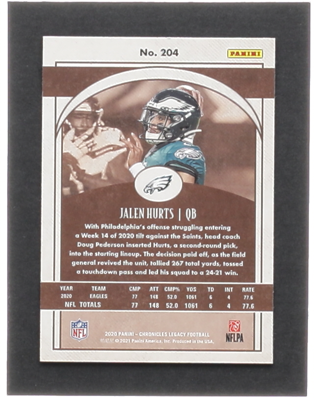 Jalen Hurts 2020 Panini Legacy #204 Chronicles RC at PristineAuction.com Jalen Hurts 2020 Panini Legacy #204 Chronicles RC at PristineAuction.com