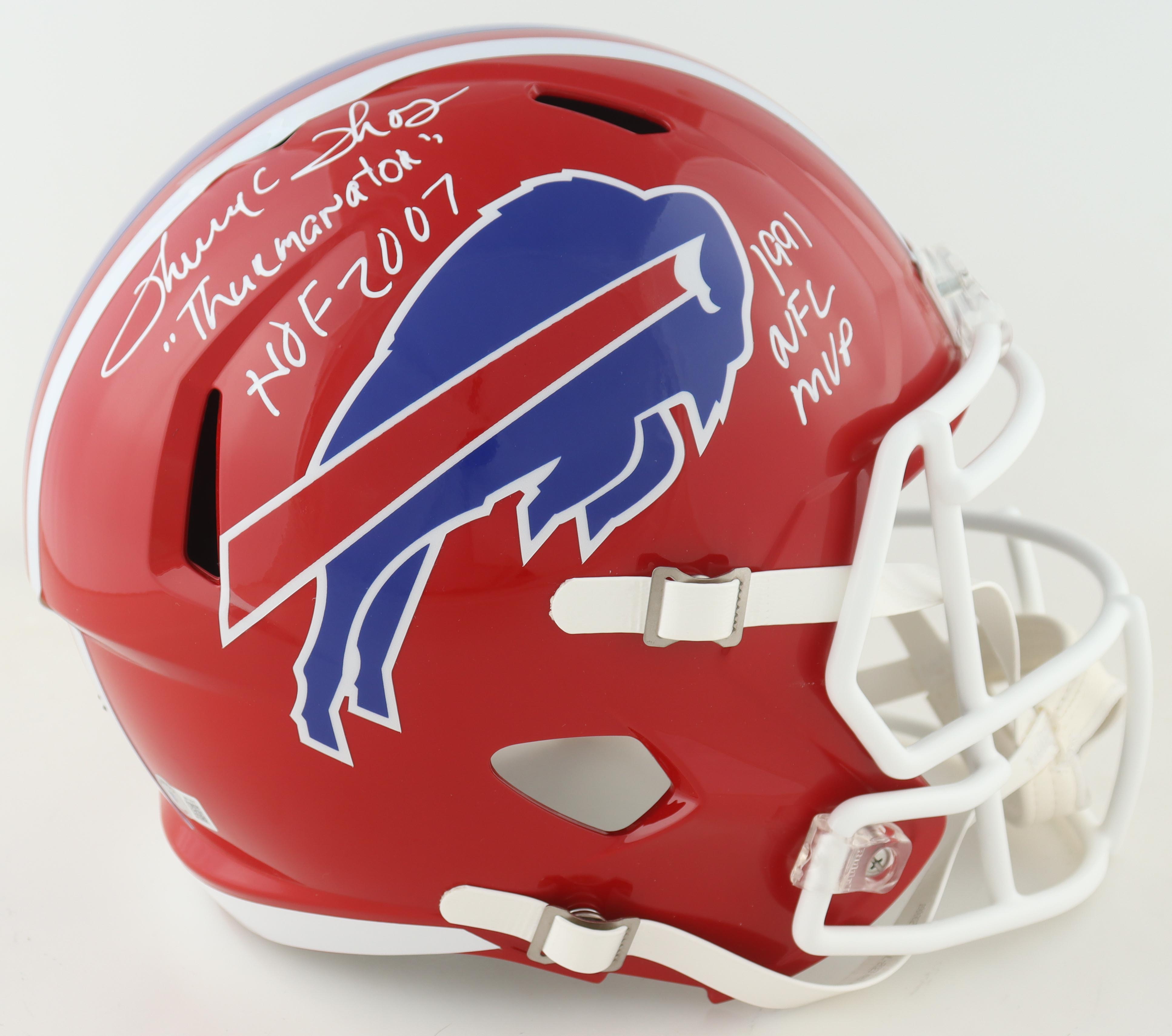 Thurman Thomas Signed Bills Full-Size Speed Helmet Inscribed "Thurmanator", "HOF 2007" & "1991 NFL MVP" (Beckett) at PristineAuction.com Thurman Thomas Signed Bills Full-Size Speed Helmet Inscribed "Thurmanator", "HOF 2007" & "1991 NFL MVP" (Beckett) at PristineAuction.com