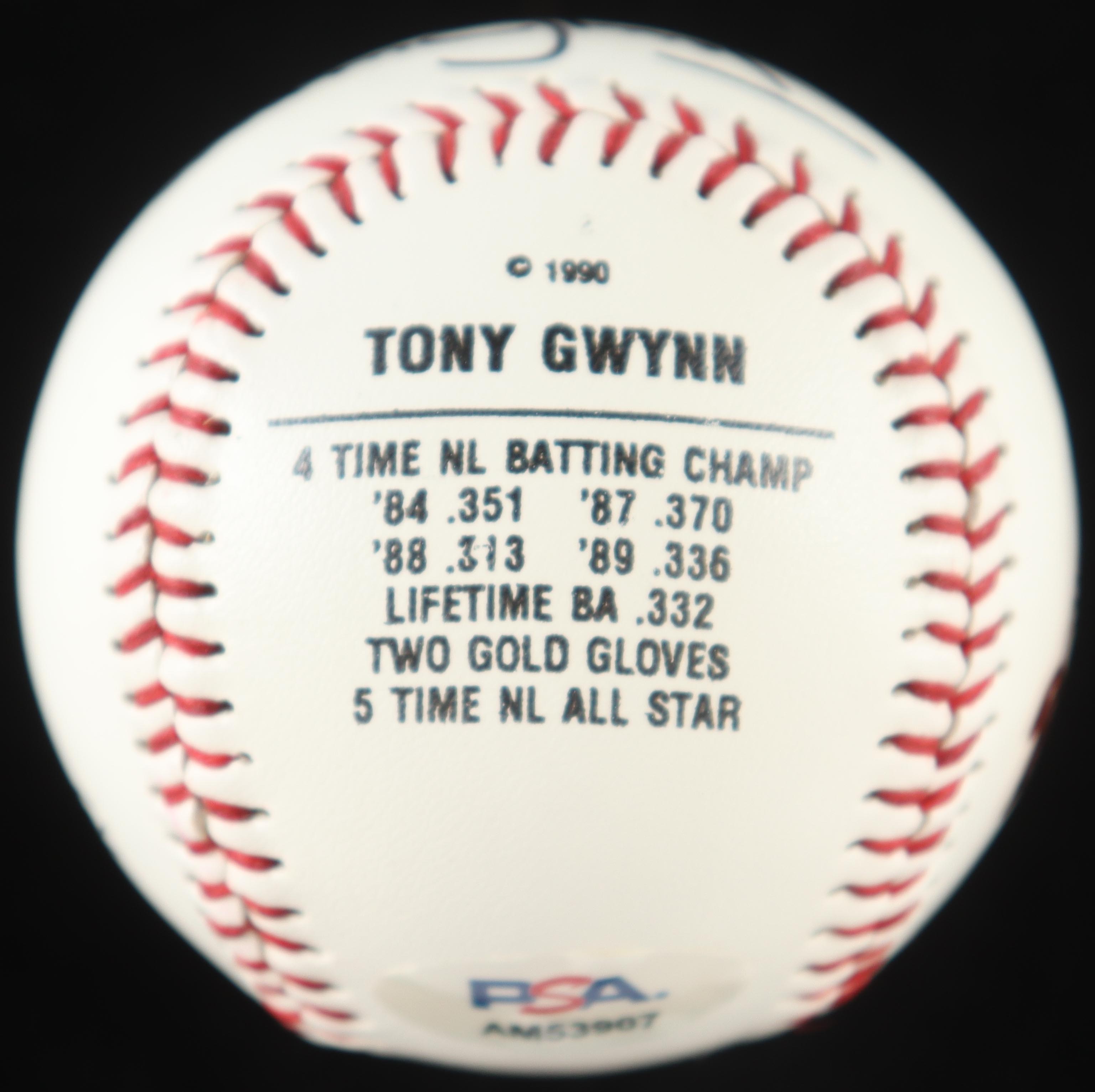 Tony Gwynn Signed Commemorative Career Stat Baseball With Glass & Wood Display Case (PSA) at PristineAuction.com Tony Gwynn Signed Commemorative Career Stat Baseball With Glass & Wood Display Case (PSA) at PristineAuction.com