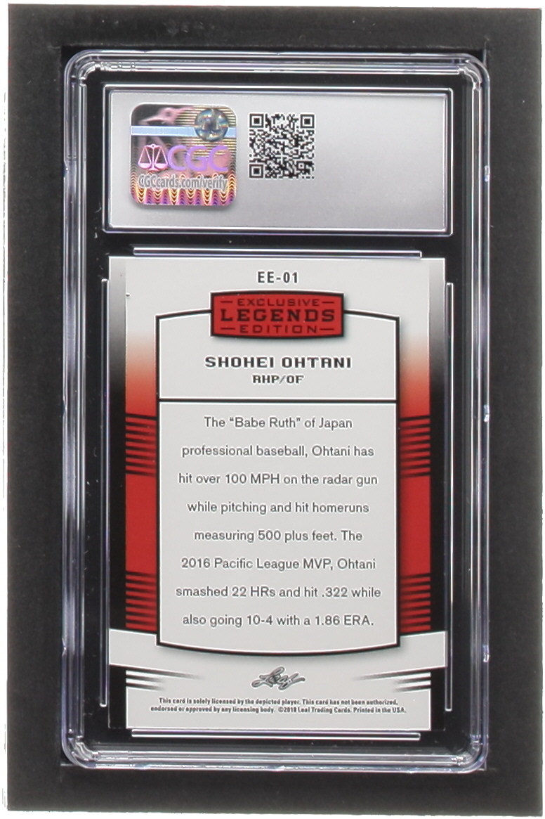 Shohei Ohtani 2018 Leaf Ohtani Legends Exclusive Edition #EE01 RC (CGC 9) at PristineAuction.com Shohei Ohtani 2018 Leaf Ohtani Legends Exclusive Edition #EE01 RC (CGC 9) at PristineAuction.com