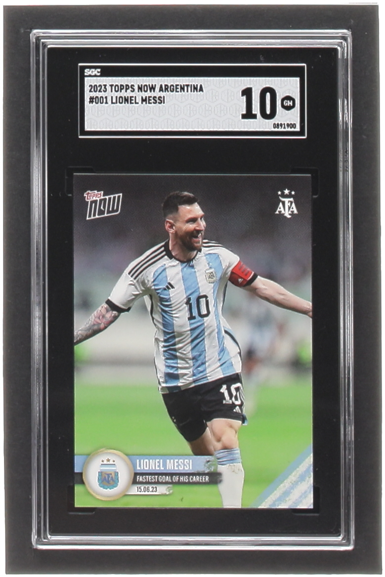 Lionel Messi 2023 Topps Now Argentina #001 (SGC 10) at PristineAuction.com Lionel Messi 2023 Topps Now Argentina #001 (SGC 10) at PristineAuction.com