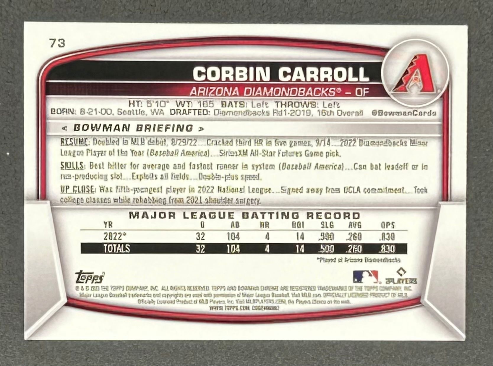 Corbin Carroll 2023 Bowman Chrome Mega Box #73 RC at PristineAuction.com Corbin Carroll 2023 Bowman Chrome Mega Box #73 RC at PristineAuction.com