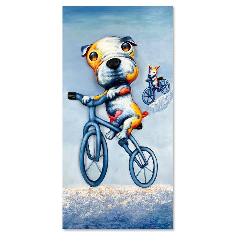 Wang Signed "Biking Brothers" LE Hand-Painted Bas Relief Sculpture (PA) at PristineAuction.com Wang Signed "Biking Brothers" LE Hand-Painted Bas Relief Sculpture (PA) at PristineAuction.com