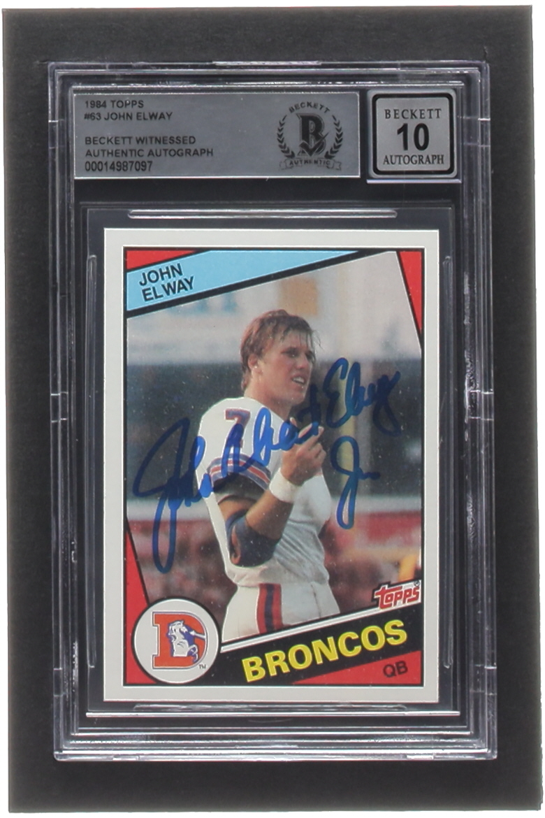 John Elway Signed 1984 Topps #63 RC (BGS | Autograph Graded 10) at PristineAuction.com John Elway Signed 1984 Topps #63 RC (BGS | Autograph Graded 10) at PristineAuction.com