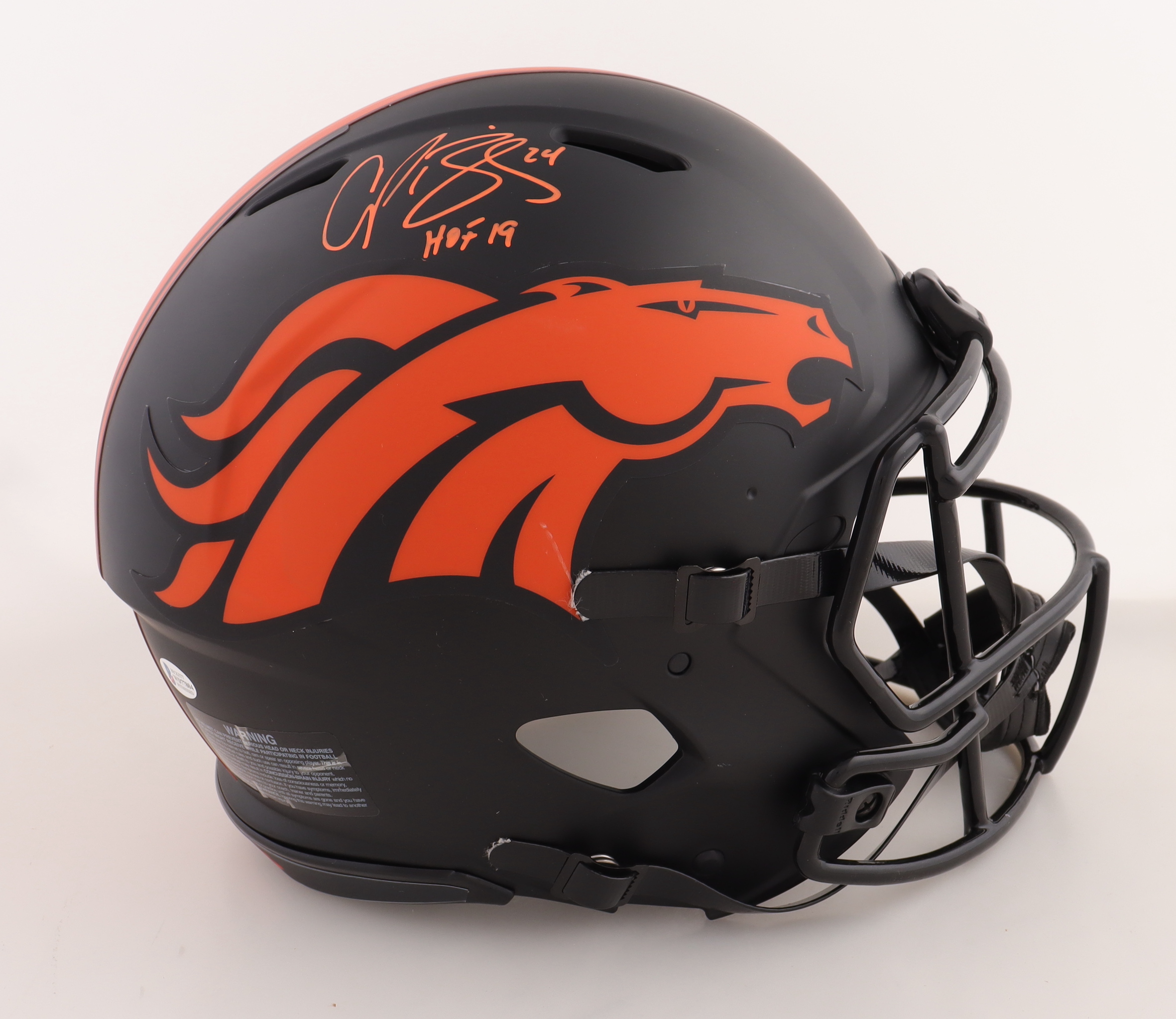 Champ Bailey Signed Broncos Full-Size Authentic Eclipse Alternate Speed Helmet Inscribed "HOF 19" (Beckett) at PristineAuction.com Champ Bailey Signed Broncos Full-Size Authentic Eclipse Alternate Speed Helmet Inscribed "HOF 19" (Beckett) at PristineAuction.com