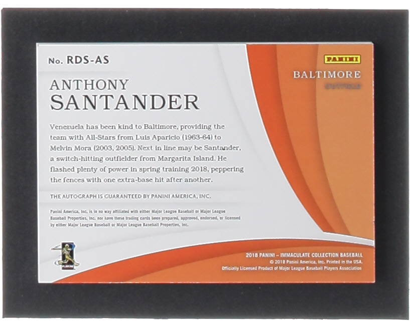 Anthony Santander 2018 Immaculate Collection Rookie Debut Signatures #8 RC #93/99 at PristineAuction.com Anthony Santander 2018 Immaculate Collection Rookie Debut Signatures #8 RC #93/99 at PristineAuction.com