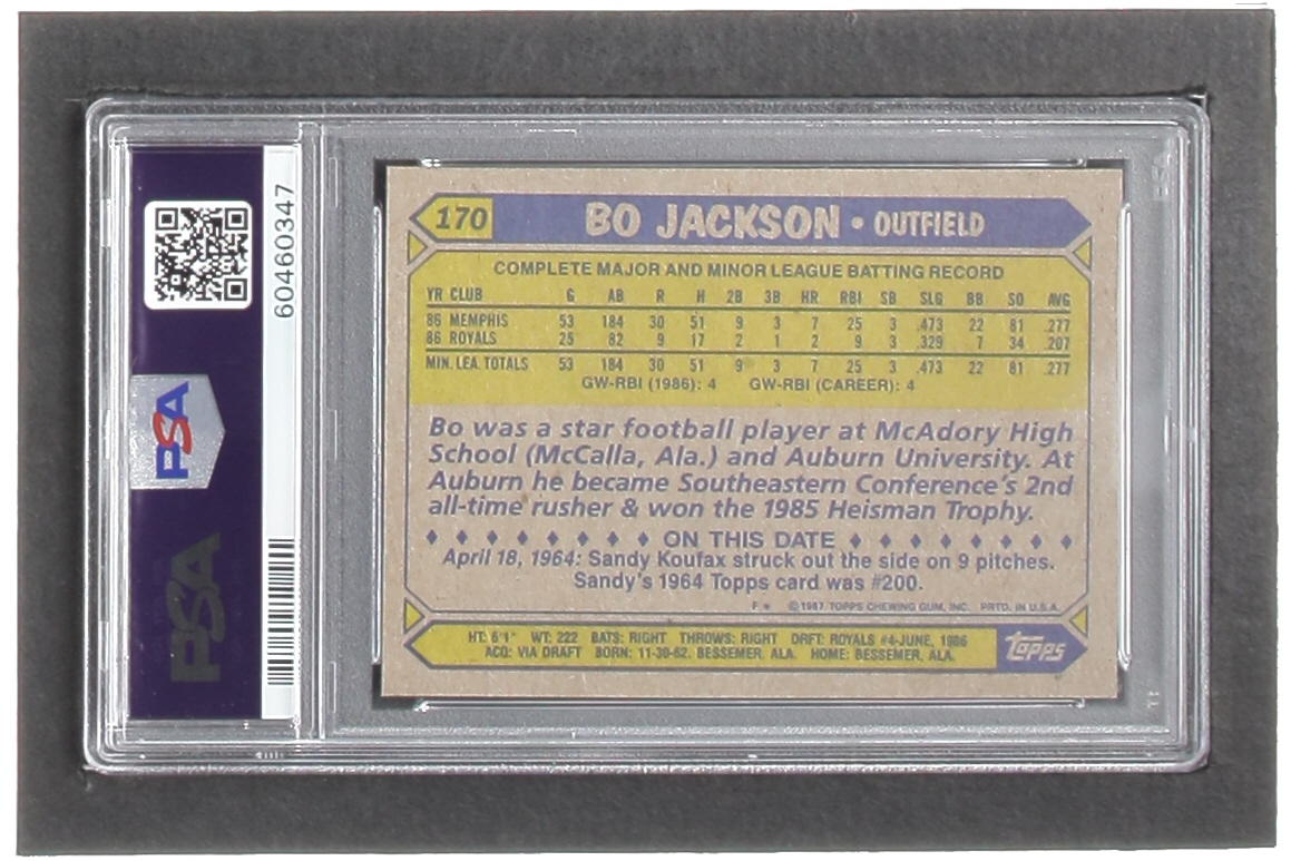 Bo Jackson 1987 Topps #170 RC (PSA 9) at PristineAuction.com Bo Jackson 1987 Topps #170 RC (PSA 9) at PristineAuction.com