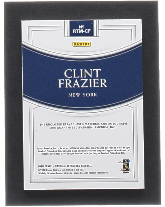 Clint Frazier 2018 Panini National Treasures Rookie Triple Material Ink #15 RC #28/99 at PristineAuction.com Clint Frazier 2018 Panini National Treasures Rookie Triple Material Ink #15 RC #28/99 at PristineAuction.com